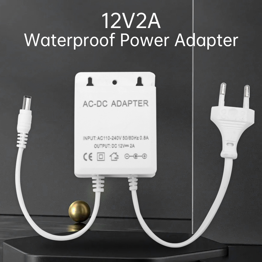 Outdoor Sport Camera - DC12V 2A EU プラグアダプタセキュリティ屋外電源 LED 防水デュアルワイヤー電気監視カメラ電源アダプタ