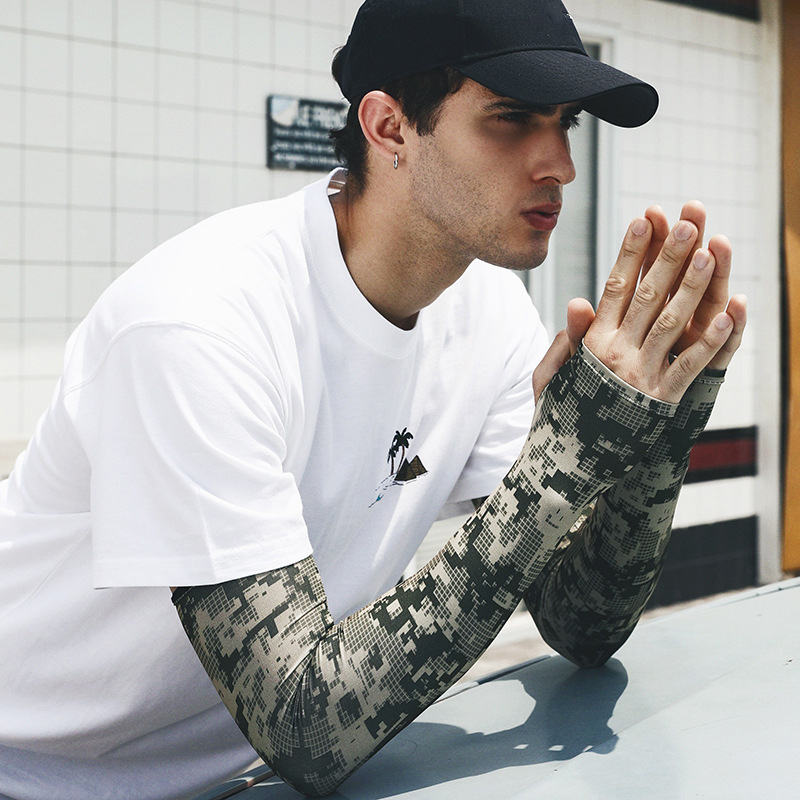 Outdoor Sport Gloves - Uv ソーラーアームスリーブ男性夏迷彩アイスシルク長袖屋外釣り太陽保護男性のスポーツサイクリングアームカバー