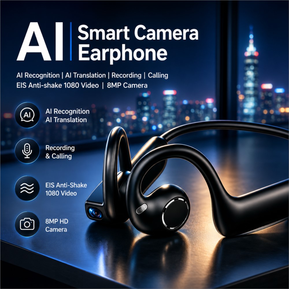 Outdoor Sport Camera - AIスマートイヤホン 800Wスマートカメラ 画像認識 ダイナミックサウンドエフェクト 音楽 ブルートゥース