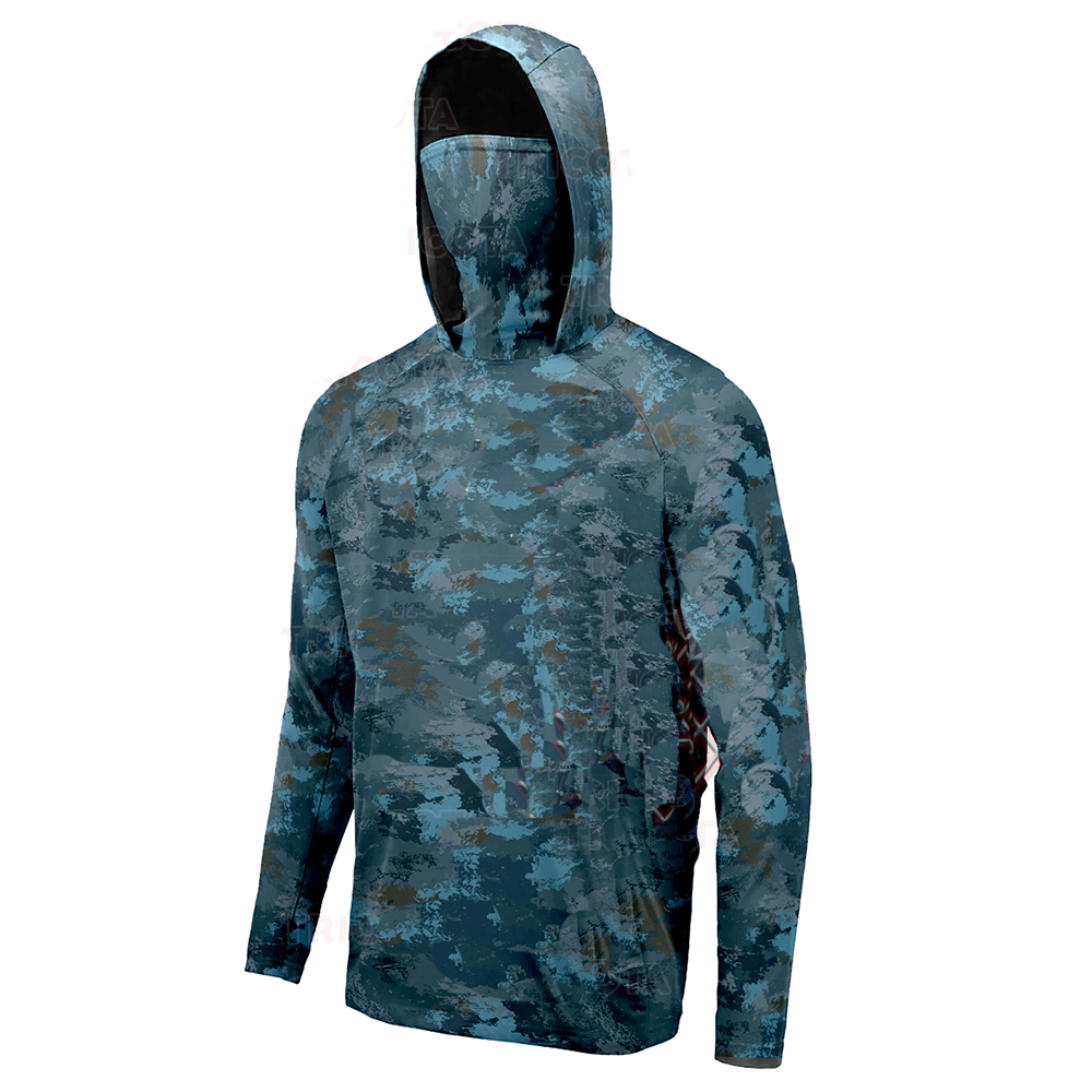 Outdoor Sports - UPF 50 フィッシングシャツ+メンズフード付きフィッシングシャツ（マスク付き）スポーツシャツ UVフード付きフィッシングシャツ メンズフード付きスポーツシャツ