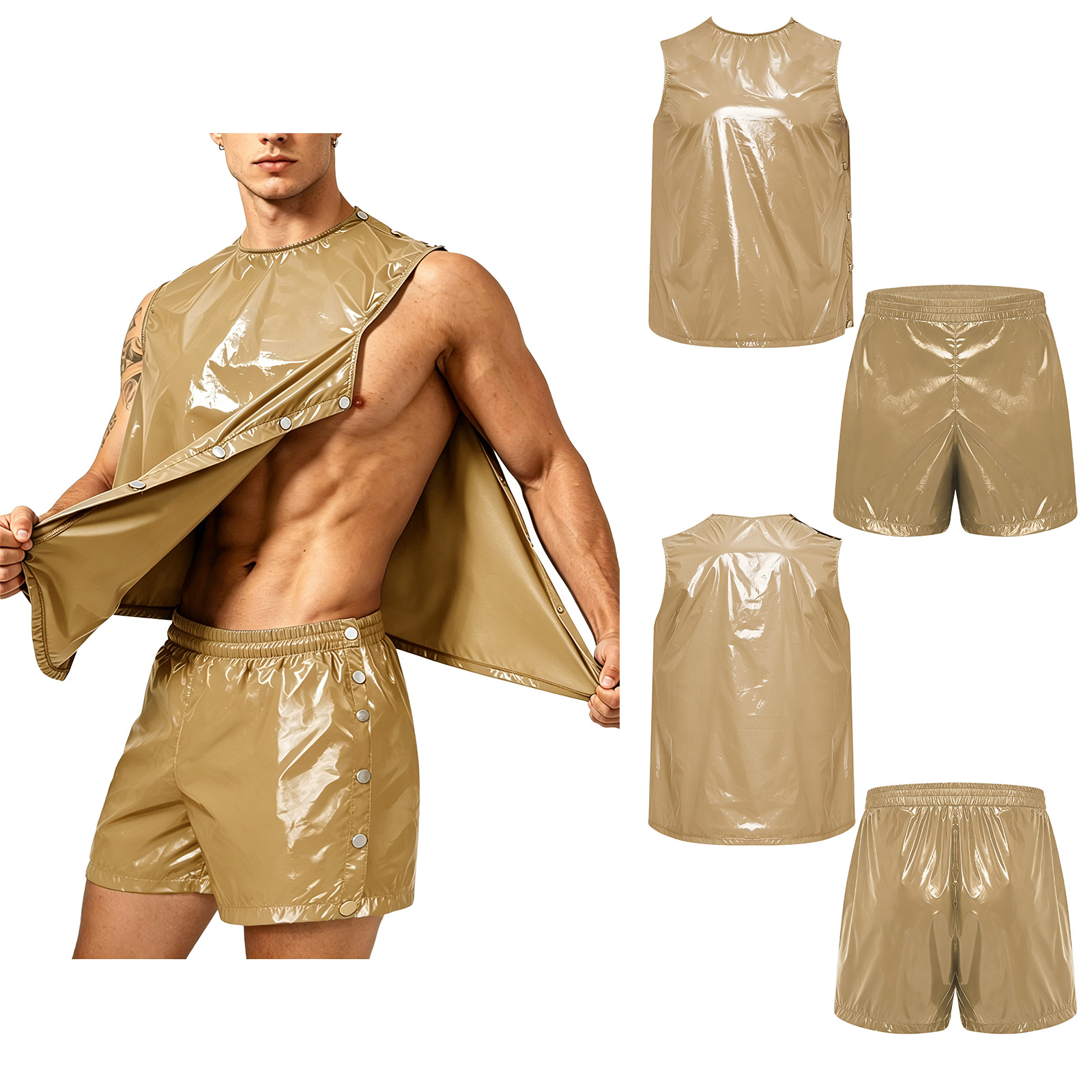 Outdoor Sports - 男性用適応型防水汗取りタンクトップとサイドボタン付きボクサーショーツ速乾性快適特殊ニーズ向けワークアウトトレーニング